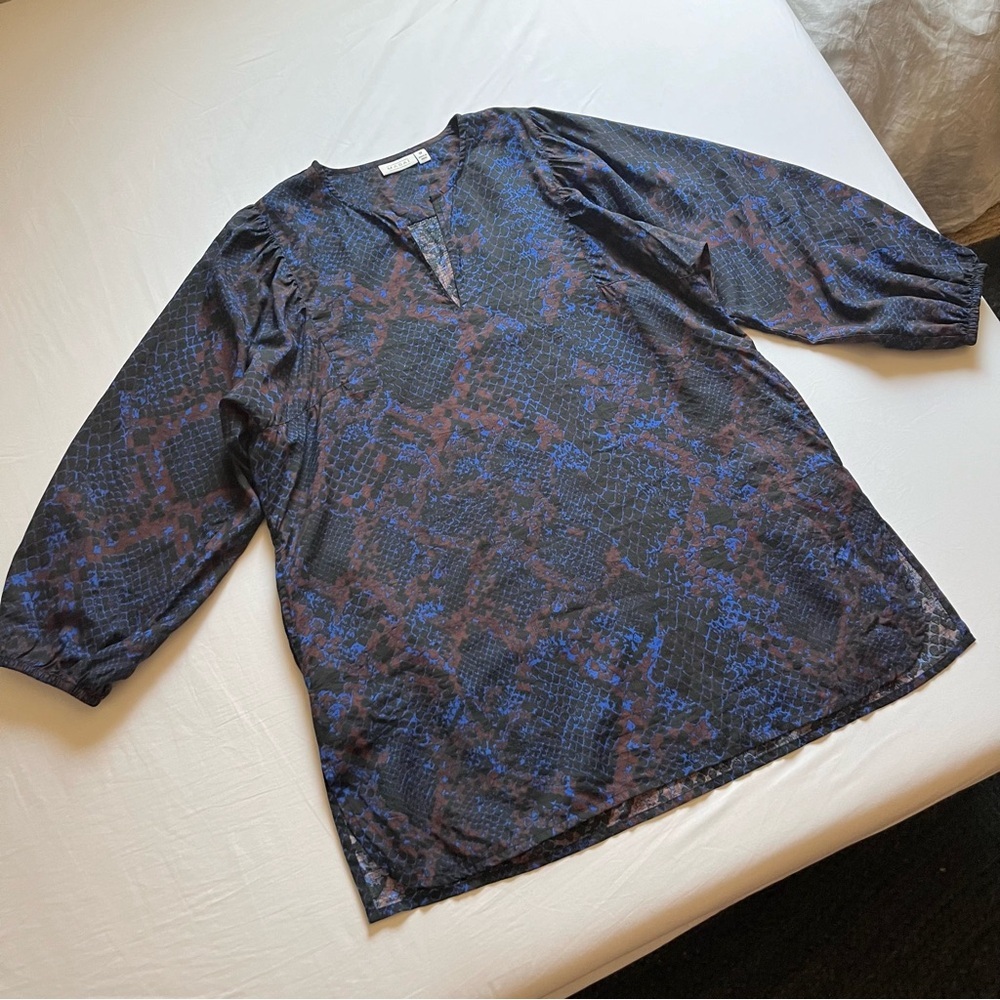 MASAI‎ COPENHAGEN blue olive green black snake reptile python puff sleeve tunic
